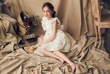 Mint floral embroidered silk organza flower girl dress with pleats