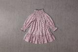 High neck pink cotton dress with ruffles