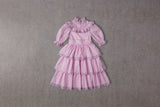 Tiered purple cotton birthday dress with embroidery 