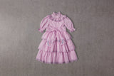 Tiered purple cotton birthday dress with embroidery 