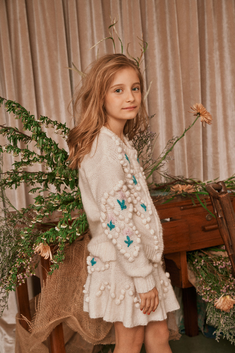 Beige mohair-blend cardigan with 3D flowers