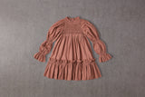Brown cotton birthday dress with puff sleeves