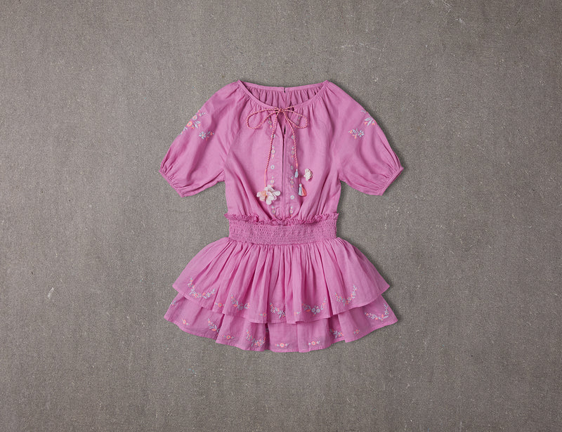 River Dress | Above Knee Tiered Pink Cotton Birthday Dress with Pompoms 6 River Dress | Above Knee Tiered Pink Cotton Birthday Dress with Pompoms 6