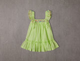 Green cotton birthday dress with ruffles sleeves