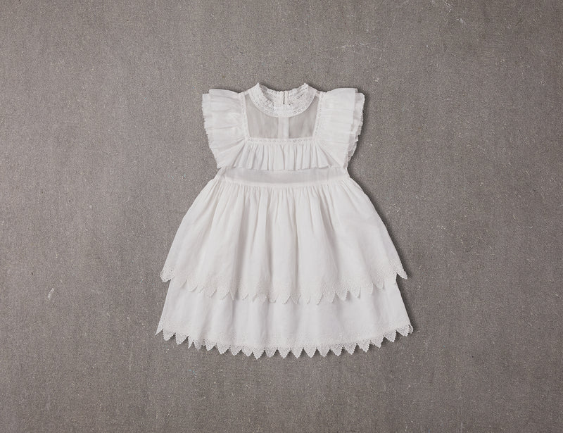 Above knee white Victorian cotton birthday dress with ruffles