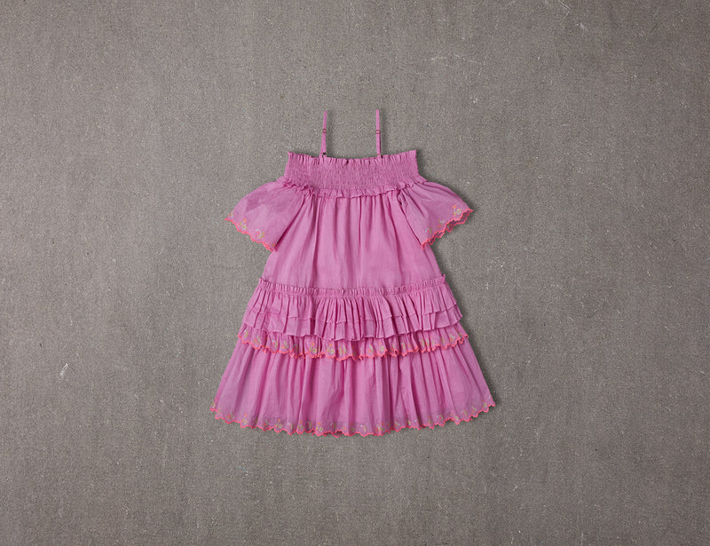 Tessa Dress | Knee Length Pink Cotton Off-Shoulder Birthday Dress with Smocking 3 Tessa Dress | Knee Length Pink Cotton Off-Shoulder Birthday Dress with Smocking 3