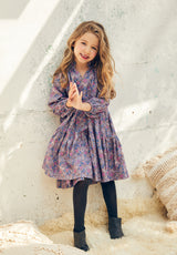 High collar floral cotton birthday dress with ruffles